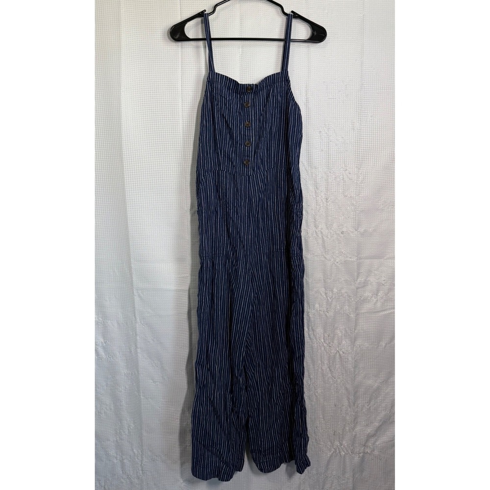 Old Navy Jumpsuit Linen Blend Striped Button Front Wide Leg Coastal Summer M